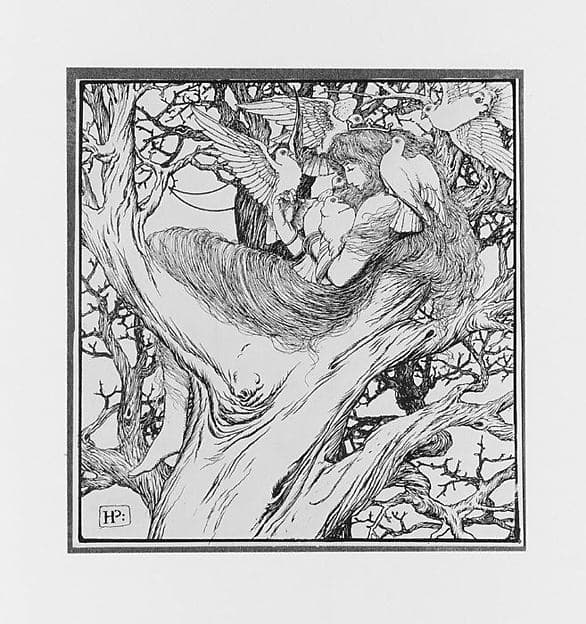 The Princess Dwells in the Oak Tree Where ye Wild Pigeons Come to Feed Her, for "The Wonder Clock", by Howard Pyle
