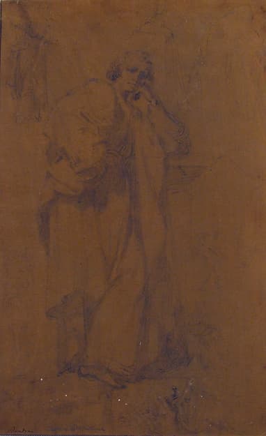 Standing Draped Male Figure, His Left Arm Resting on a Pillar, by Cesare Dandini