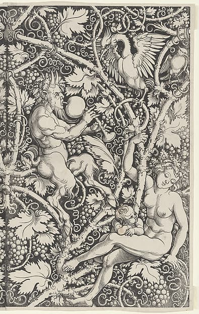 Wallpaper with Satyr Family, by Sebald Beham