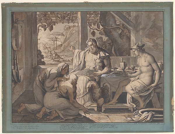 Jupiter and Mercury reveal themselves to Philemon and Baucis, by Elie-Honoré Montagny