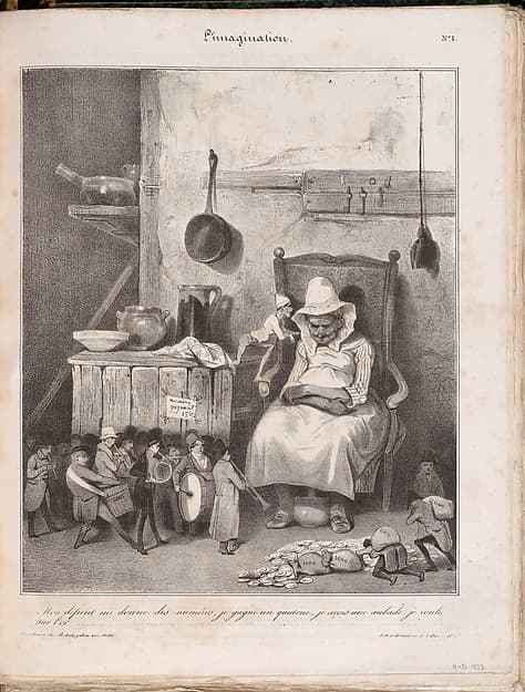 My deceased husband gave me tickets…, from ‘L’Imagination’ published in Le Charivari January 14, 1833, by Honoré Daumier
