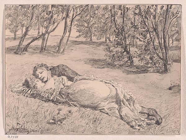 Paar im Grase–Umarmung in einer Landschaft (A Couple on the Grass–An Embrace in a Landscape), by Max Klinger