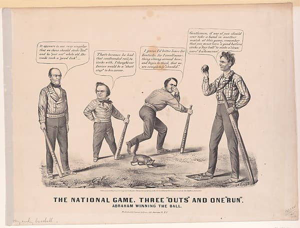 The National Game. Three "Outs" and One "Run" – Abraham Winning the Ball, by Louis Maurer