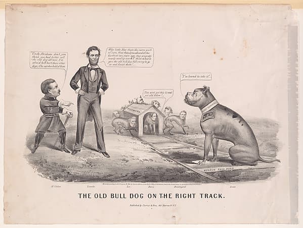 The Old Bull Dog on the Right Track, by Currier & Ives