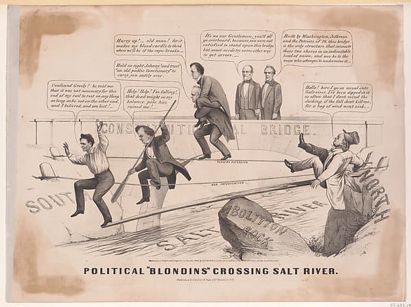 Political "Blondins" Crossing Salt River, by Currier & Ives
