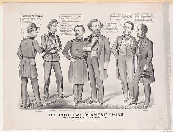 The Political "Siamese" Twins, the offspring of Chicago miscegenation, by Currier & Ives