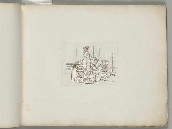 A Man Kneeling Beside a Woman, Holding Her Hand (from Sketches in Outline), by Henry Moses