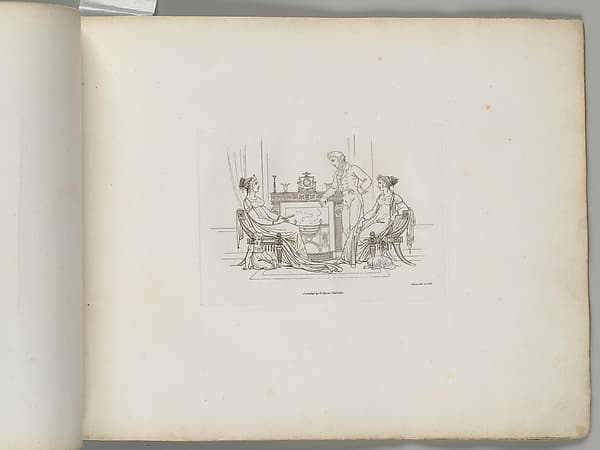 A Man, Two Women, a Child, and a Dog by a Fireplace (from Sketches in Outline), by Henry Moses