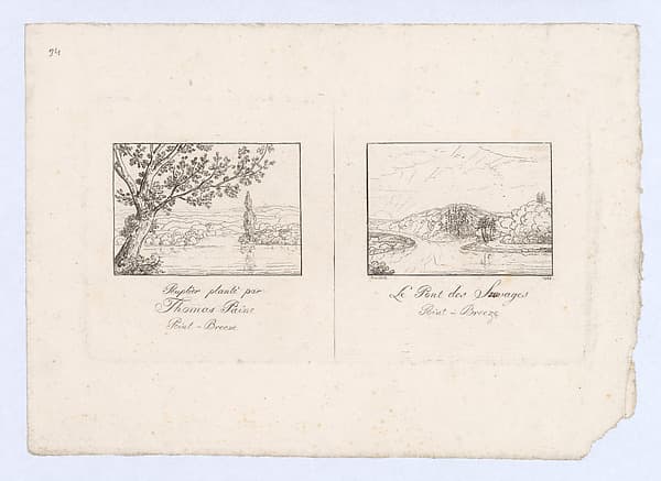 Peuplier plante par Thomas Paine and Le Pont des Sauvages, Point-Breeze (Poplar Tree Planted by Thomas Paine and The Native Bridge at Point Breeze, near Bordentown, New Jersey), by Charlotte Bonaparte