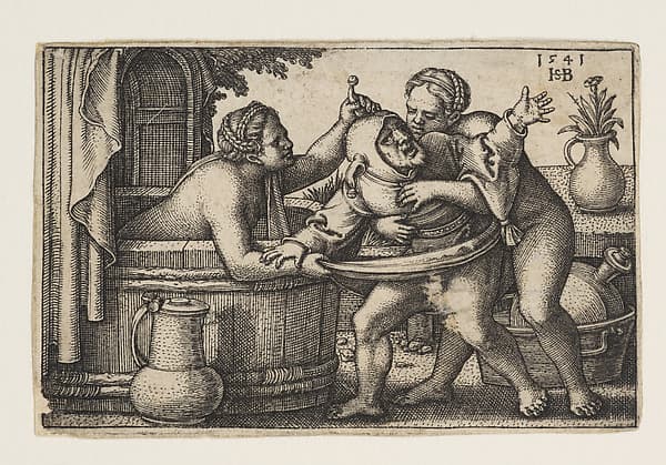 Buffoon and the Two Bathing Women, by Sebald Beham