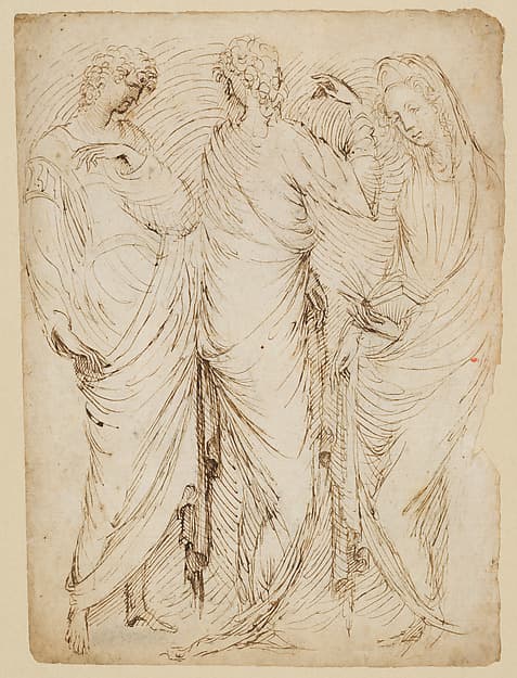 Three Standing Figures (recto); Seated Woman and a Male Hermit in Half-length (verso), by Stefano da Verona (Stefano di Giovanni d'Arbosio di Francia)