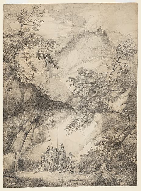 Banditti in a mountainous landscape, by John Hamilton Mortimer