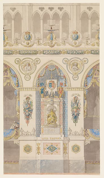 Interior Elevation of Reims Cathedral with a Statue of King Louis I, by Charles Percier
