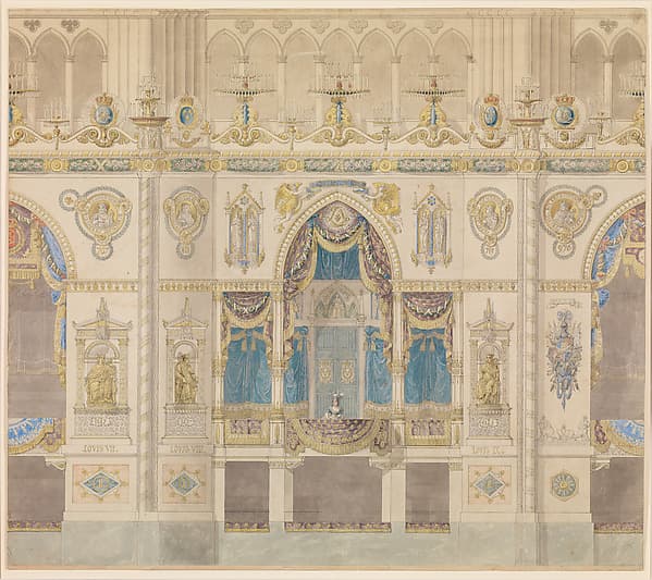 Elevation of Reims Cathedral with the Royal Box for the Coronation of Louis XVIII, by Charles Percier
