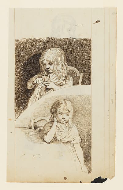 Two Studies of a Young Girl (possibly Louise-Reine Guffroy)(recto); A Study of a seated man with sketches of his hand, a girl, and a head (verso), by Adélaïde-Marie-Anne Castellas-Moitte