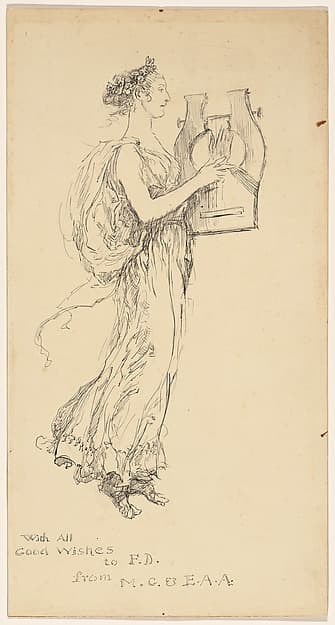 Woman in a Grecian Gown Playing a Lyre, by Edwin Austin Abbey