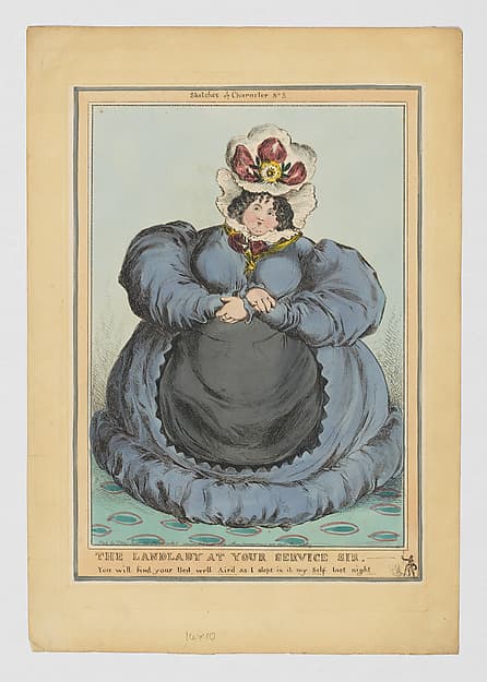 The Landlady at Your service Sir. – You will find your Bed well Air'd as I slept in it my Self last night: Sketches of Character, no. 5, by William Heath ('Paul Pry')