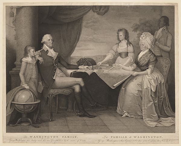 The Washington Family: George Washington, His Lady, and her Two Grandchildren by the Name of Custis–George Washington, Son Epouse, et Ses Deux petits Enfants du Nom de Custis, by Edward Savage