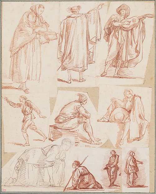 Figure studies mounted on an album page, by Hubert Robert