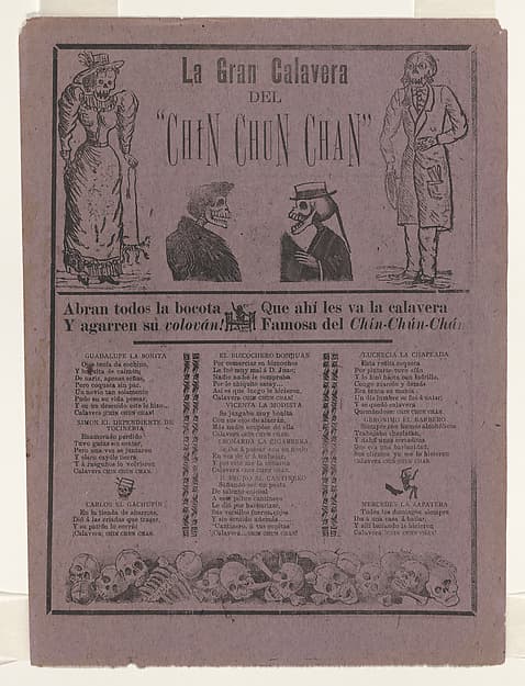 Broadsheet relating to the great skeleton of the Chin-Chun-Chan, by José Guadalupe Posada