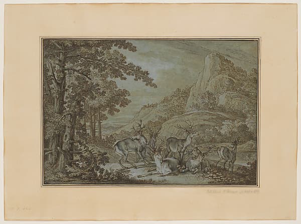 Landscape with Stags, by Johann Elias Ridinger