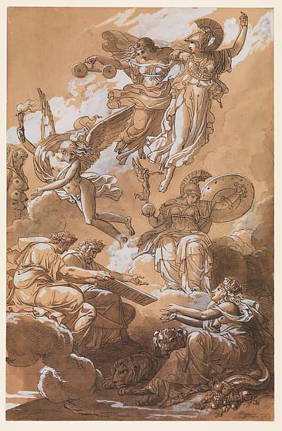 Earth Receiving the Code of Roman Law from the Emperors Hadrian and Justinian, by Charles Meynier