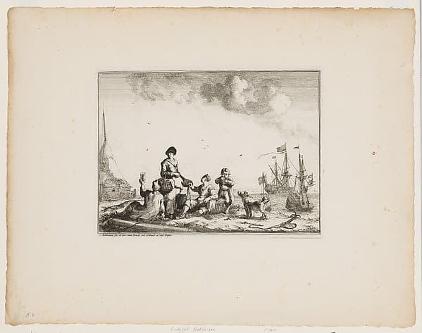 Fishwife And Two Sailors on the Shore, by Ludolf Backhuysen