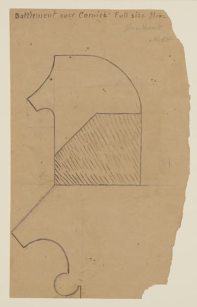 Mason's Template for the Battlement over a Cornice at Lyndhurst for George Merritt, Tarrytown, New York, by Alexander Jackson Davis
