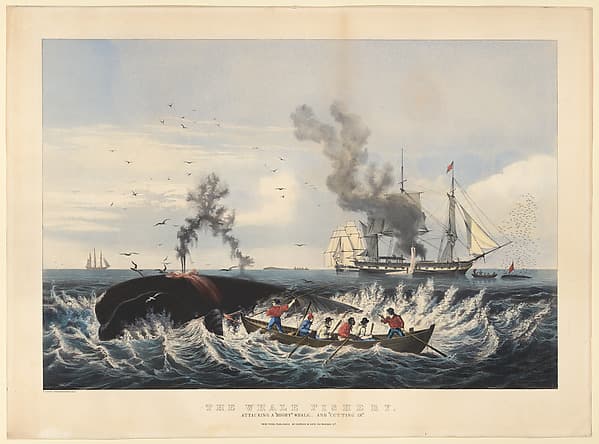 The Whale Fishery: Attacking a "Right Whale" --and "Cutting In", by Currier & Ives