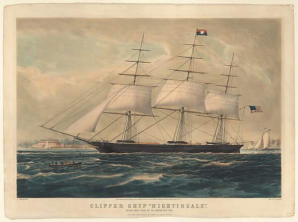 Clipper Ship "Nightingale" getting under weigh off the Battery, New York, by James E. Buttersworth