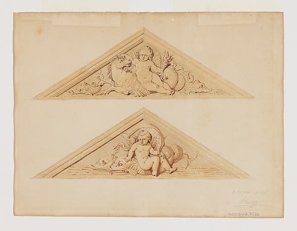 Two Designs for Pediments with Putti and Sea Creatures, by Jean-Baptiste Louis Plantar