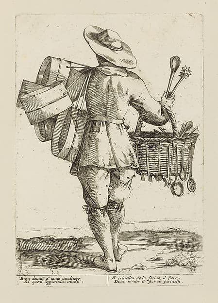 Vendor of Sieves, plate 12 from "Di Bologna l'Arti per via D'An.ibal' Ca.rac", by Giuseppe Maria Mitelli