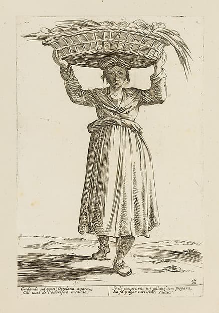 Vegetable Vendor, from Di Bologna l'Arti per via D'An.ibal' Ca.rac, plate 24, by Giuseppe Maria Mitelli