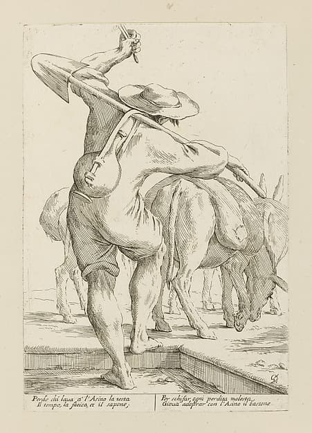 Donkey Driver with His Herd, from Di Bologna l'Arti per via D'An.ibal' Ca.rac, plate 32, by Giuseppe Maria Mitelli