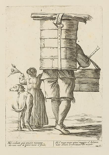 Vendor of Dry Goods, from Di Bologna l'Arti per via D'An.ibal' Ca.rac, plate 34, by Giuseppe Maria Mitelli