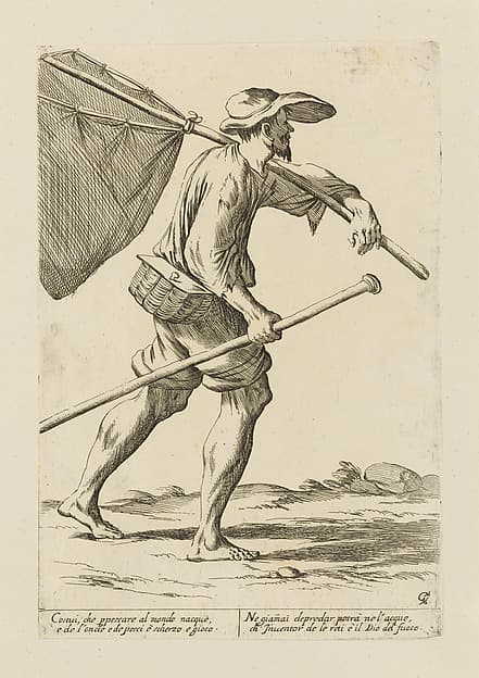 Fisherman, from Di Bologna l'Arti per via D'An.ibal' Ca.rac, plate 37, by Giuseppe Maria Mitelli