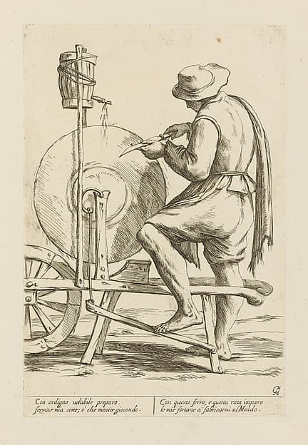 Knife Grinder, from Di Bologna l'Arti per via D'An.ibal' Ca.rac, plate 40, by Giuseppe Maria Mitelli