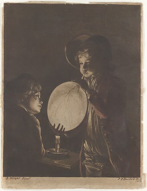 Two Boys Blowing a Bladder by Candle-light, by Peter Perez Burdett