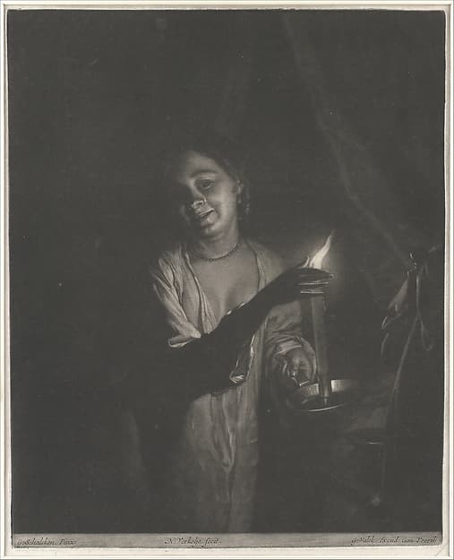 Young Woman Holding a Candle in a Bedchamber, by Nicholas Verkolje