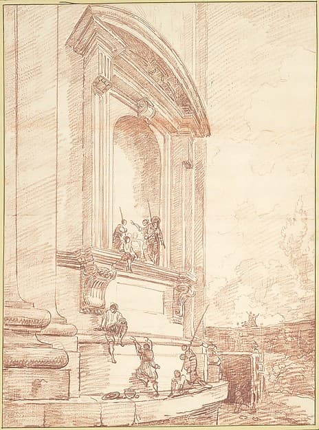 Figures in One of Michelangelo's Niches on the Apse of St. Peter's, Rome, by Hubert Robert