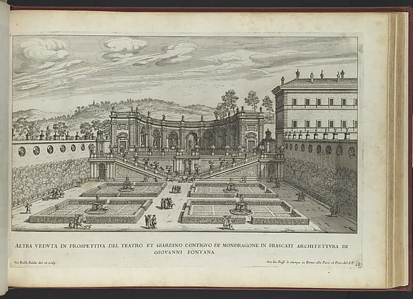 Altra Vedvta in Prospettiva del Teatro et Giardino Contigvo di Mondragone in Frascati (...), from "La Fontane di Roma nelle Piazze e Luoghi Publici (...)", part 2, 'Le fontane delle ville di Frascati' (plate 18), by Giovanni Battista Falda