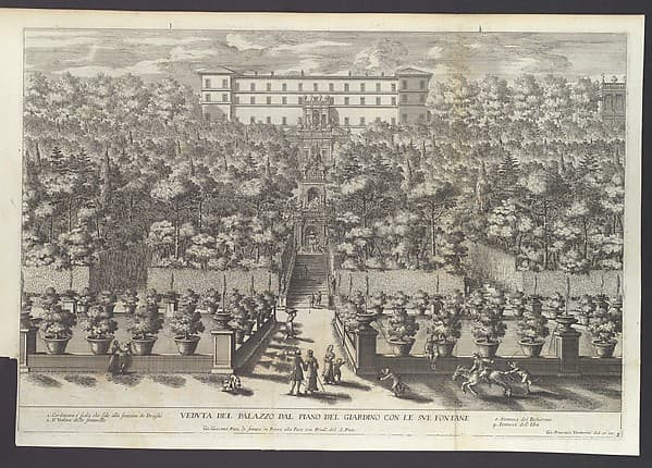 Veduta del Palazzo dal Piano del Giardino con le sue Fontane, from "La Fontane di Roma nelle Piazze e Luoghi Publici (...)", part 4, 'Le Fontane del Giardino Estense in Tivoli' (plate 3), by Giovanni Francesco Venturini