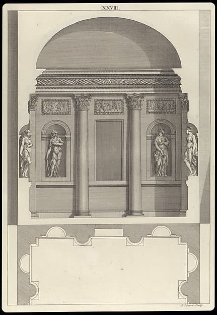 Design for a Corinthian Hall, in The Architecture of A. Palladio in Four Books containing a Short Treatise on the Five Orders (L'Architecture de A. Palladio en quatre livres... / Il quattro libri dell'architettura) (Volume 1, book 2, plate 28), by Andrea Palladio