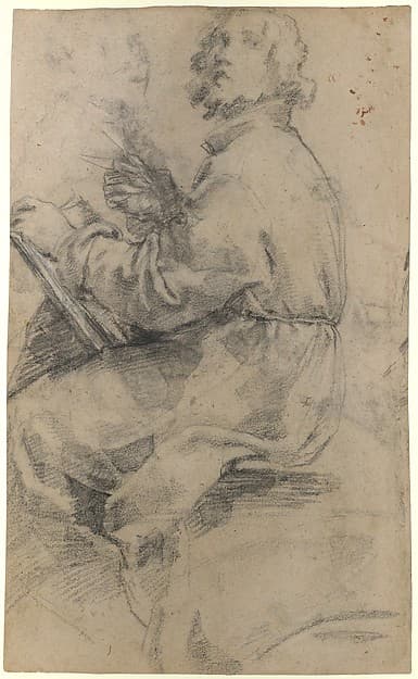 Seated Male Figure with the Head of an Onlooker (recto); Standing Male Figure in a Monk's Habit (verso), by Bernardino Poccetti