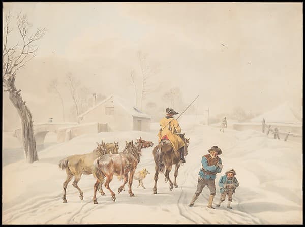 Postilion on Horse in a Winter Landscape, by Wilhelm von Kobell