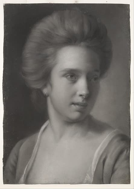 Portrait of a woman, her head turned to the right, wearing an earring, by Joseph Wright (Wright of Derby)