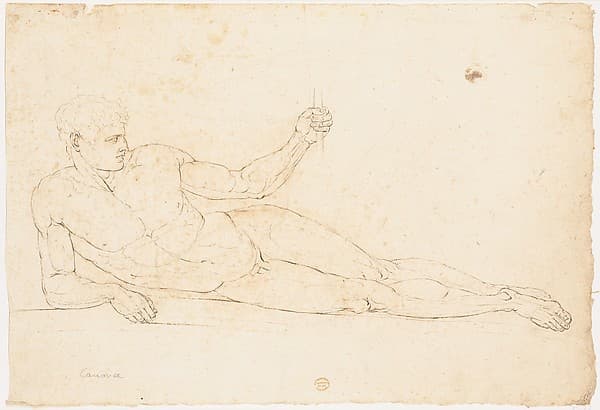 Nude Man Reclining (recto); Man Facing Left with Out-stretched Arms (verso), by Anonymous, Italian, early 19th century