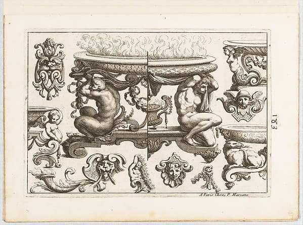 Plate 3, from "Desseins de Brasiers dont les Ornements peuuent Seruir aux Cuuettes, Tables, et autres Ouurages d'Orfeurerie", by Alexis Loir
