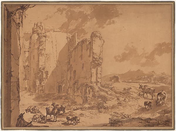 Italianate Landscape with the Ruins of Brederode Castle, by Nicolaes Berchem