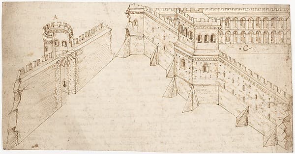 Recto: "Libro Primo, Chapo Quarto..." (Vitruvius, Book 1, Chapter 4); Verso: The Fortification of City Walls (Vitruvius, Book 1, Chapter 5)., by Sangallo family